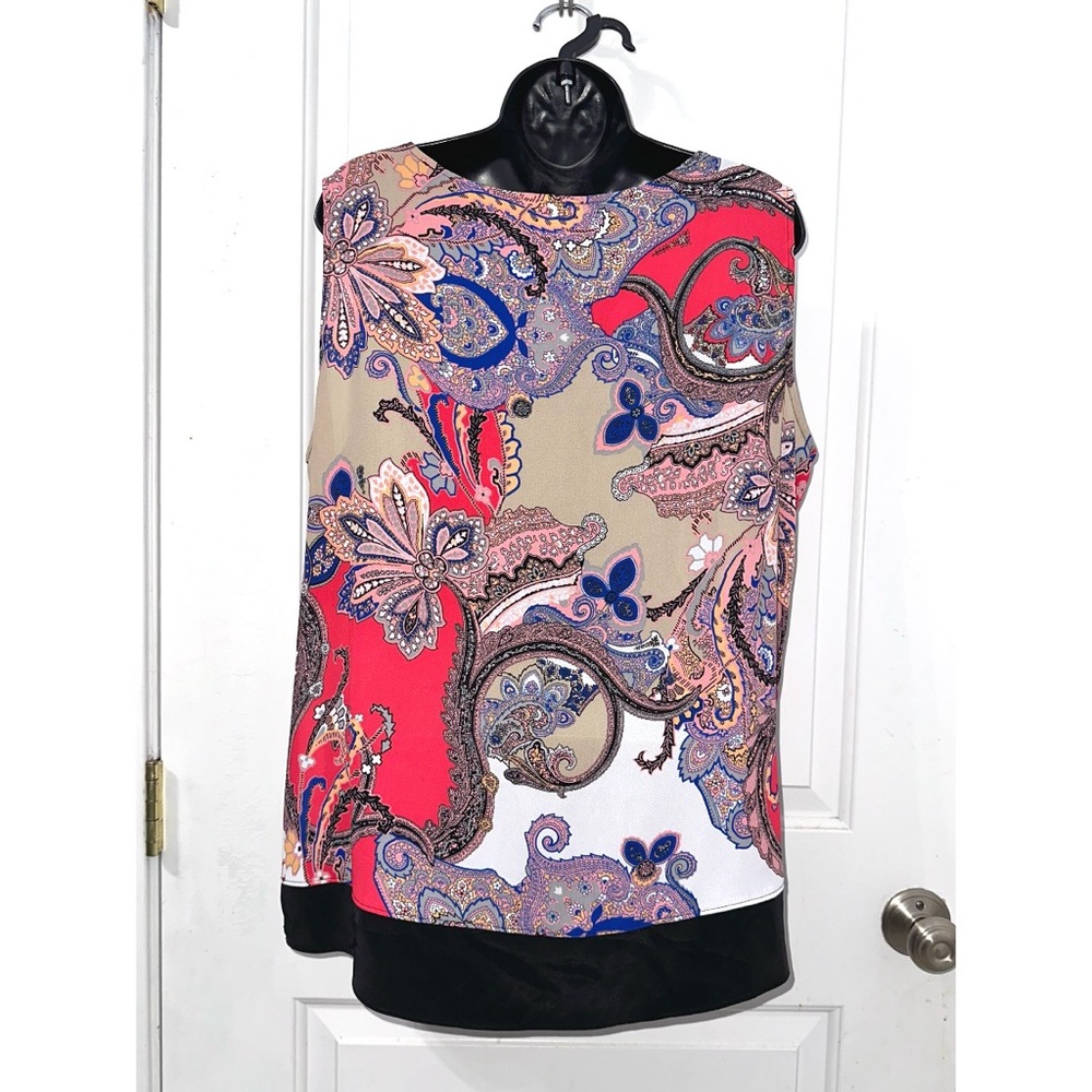 Dana Buchman sleeveless keyhole neck blouse top & colorful paisley and dot print - Picture 3 of 5